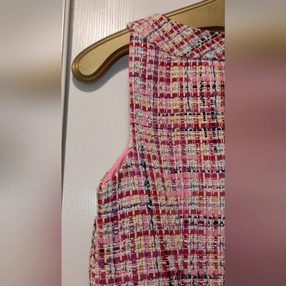 Talbots RSVP Pink Tweed Ribbon Sleeveless shift dress size 2 Petite - Picture 9 of 10